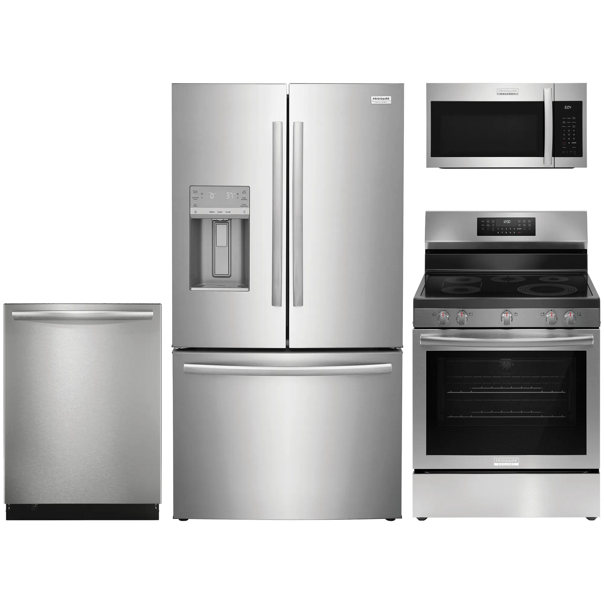 4 Piece Stainless Steel Gallery Package with Standard Depth French Door Refrigerator and Electric Range