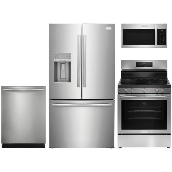 4 Piece Stainless Steel Gallery Package with Standard Depth French Door Refrigerator and Electric Range