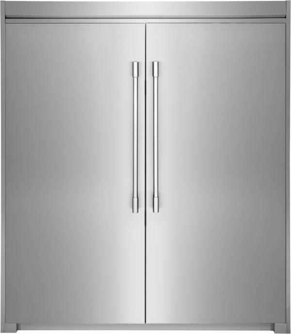 Stainless Steel Side-by-Side Column Refrigerator and Freezer Set with Flat Trim Kit
