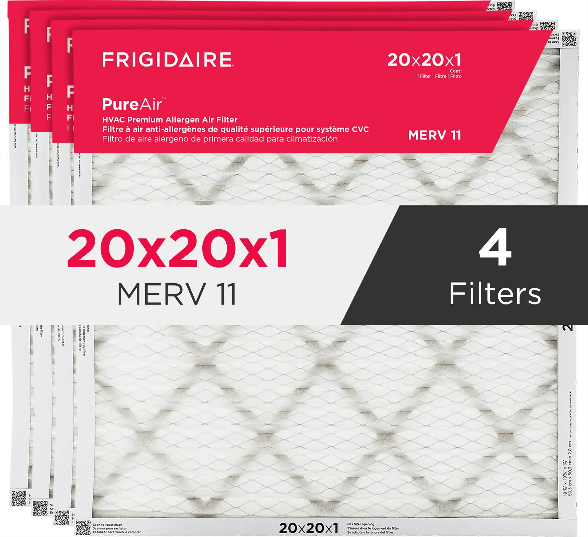 PureAir®   20" x 20" x 1" MERV 11 Premium Allergen Air Filter - 4 Pack