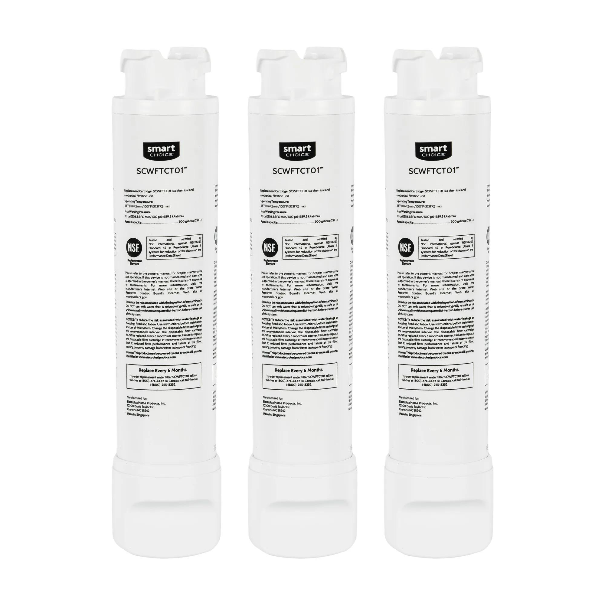 Refrigerator Water & Ice Filter, Genuine Replacement for Frigidaire EPTWFU01 & Electrolux EWF02, 3pk - SCWFTCTO13PK