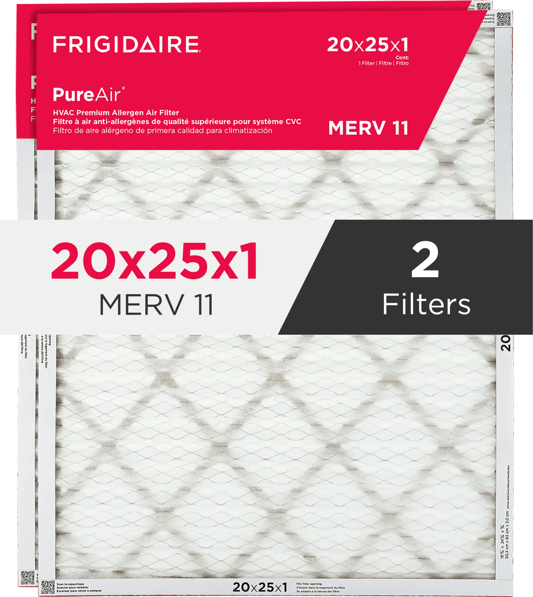 PureAir®  20" x 25" x 1" MERV 11 Premium Allergen Air Filter - 2 Pack