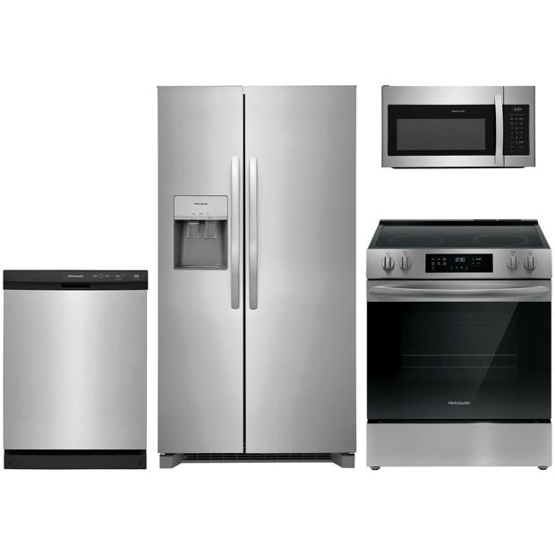 4 Piece Stainless Steel Package with Side-by-Side Refrigerator and Electric Range - 2410FFS4CS