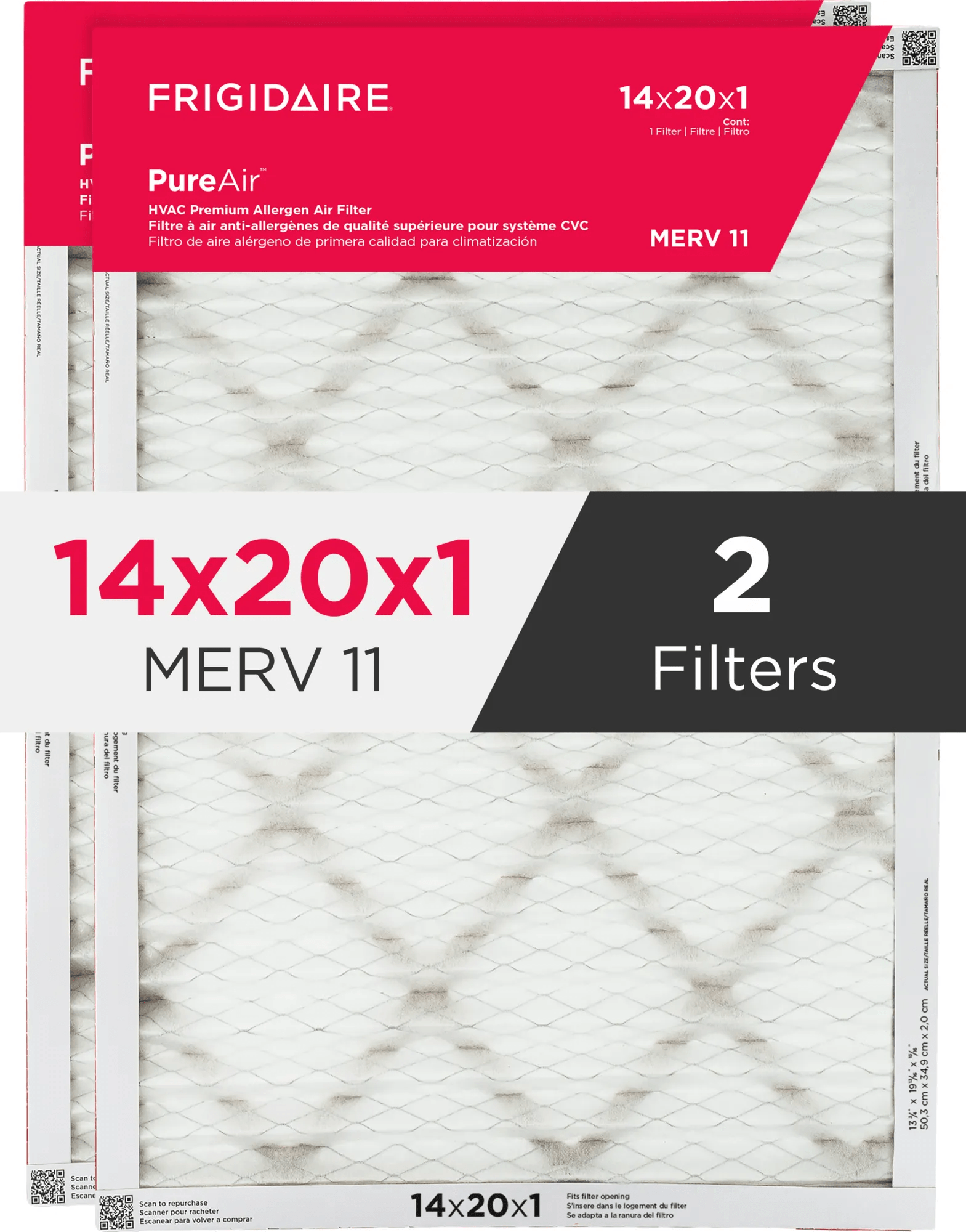PureAir® 14" x 20" x 1" MERV 11 Premium Allergen Air Filter - 2 Pack
