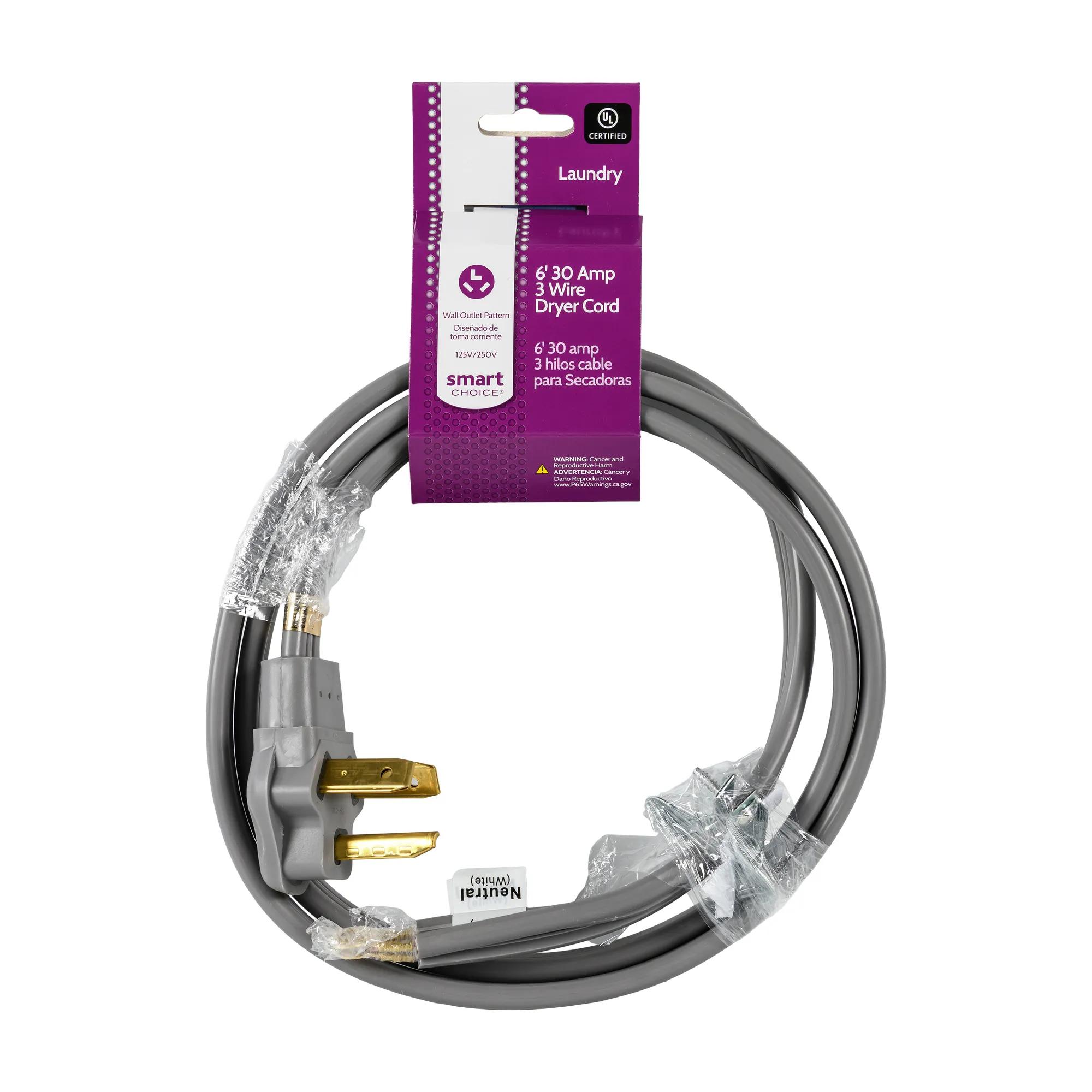 6Ft 30 Amp 3 Wire Dryer Cord