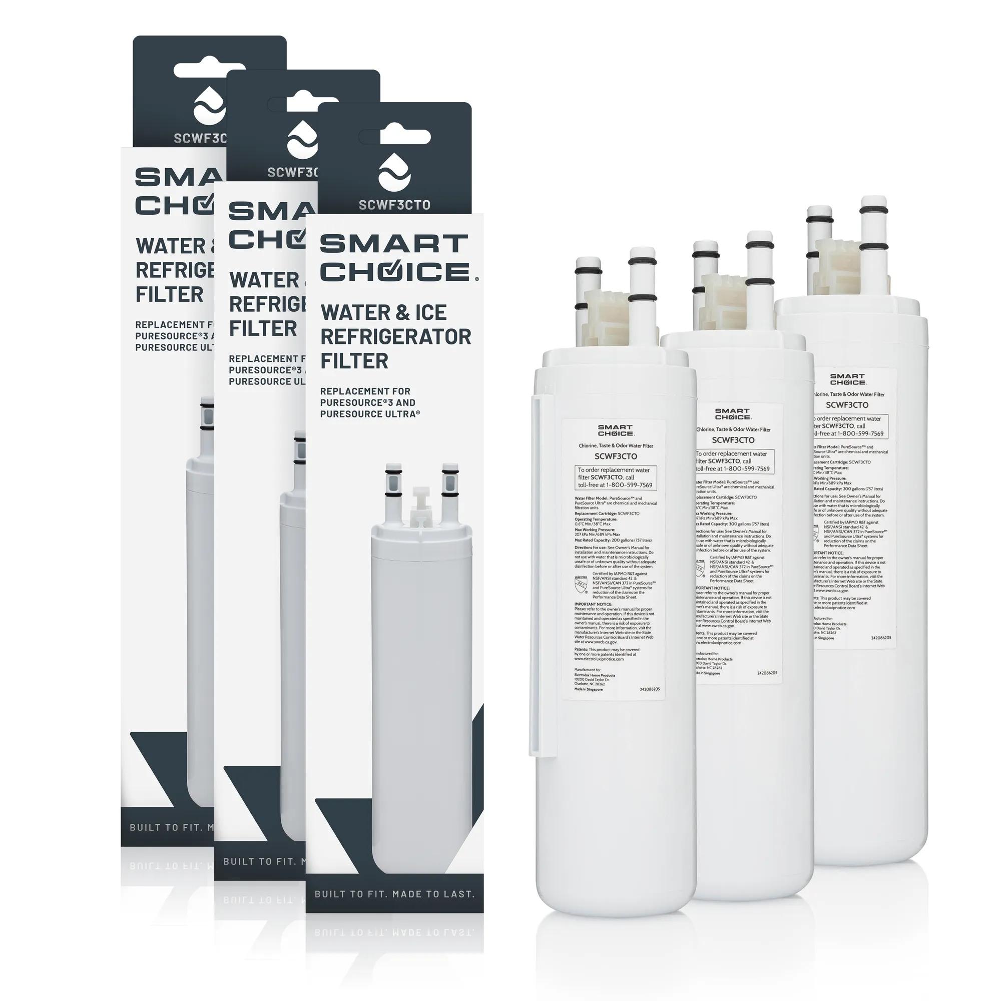 Refrigerator Water & Ice Filter, Genuine Replacement for Frigidaire ULTRAWF & WF3CB, 3pk - SCWF3CTO3PK