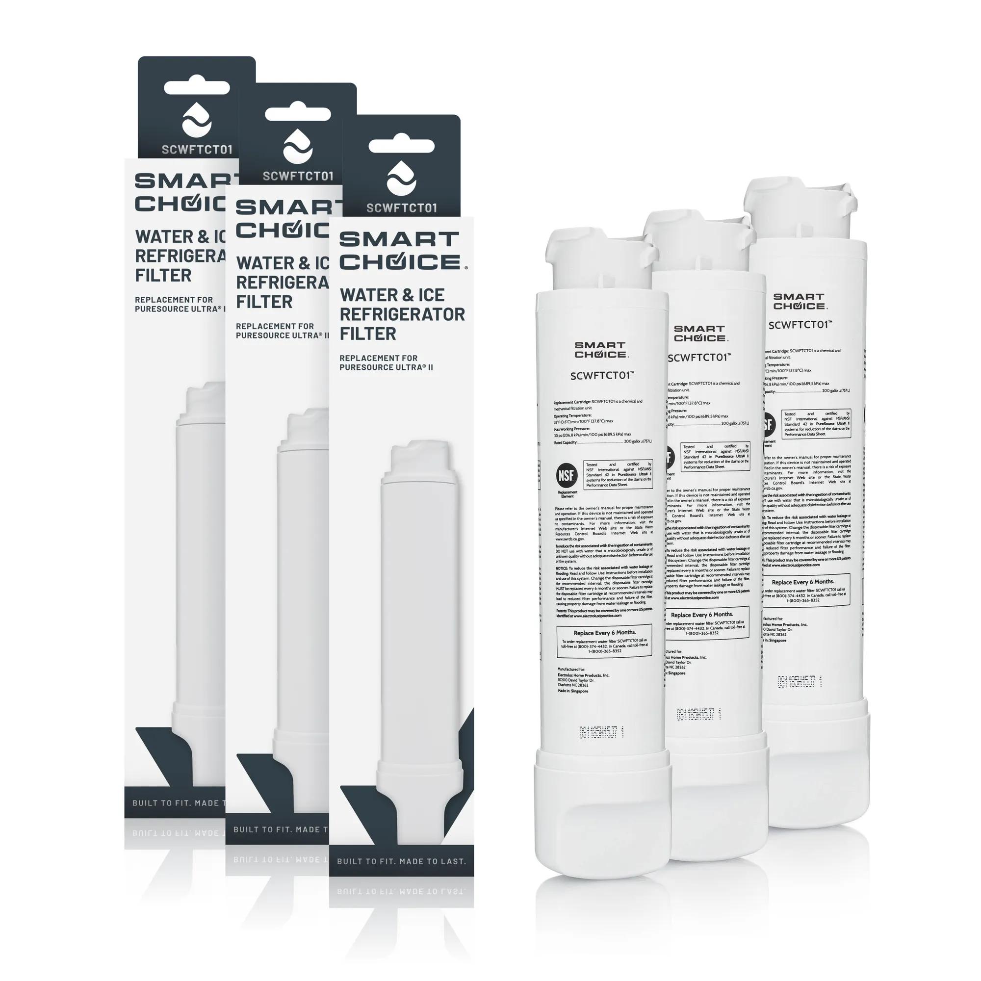 Refrigerator Water & Ice Filter, Genuine Replacement for Frigidaire EPTWFU01 & Electrolux EWF02, 3pk