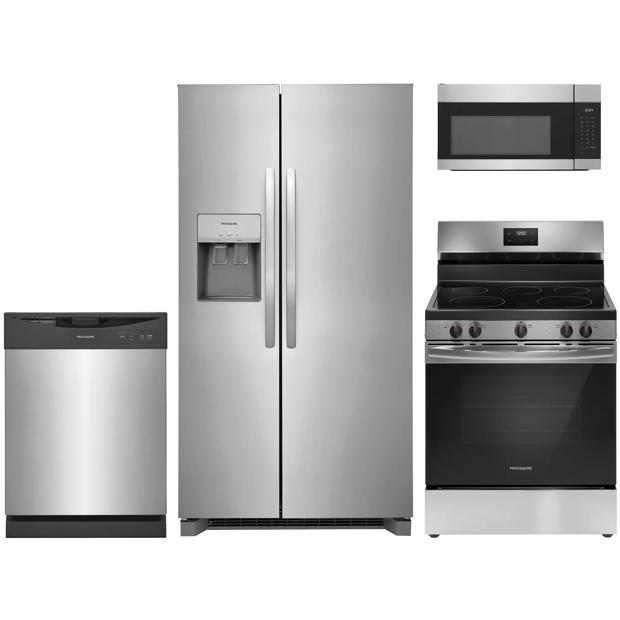 4 Piece Stainless Steel Package with Standard Depth Side-by-Side Refrigerator and Electric Range - 2410FFS4BS