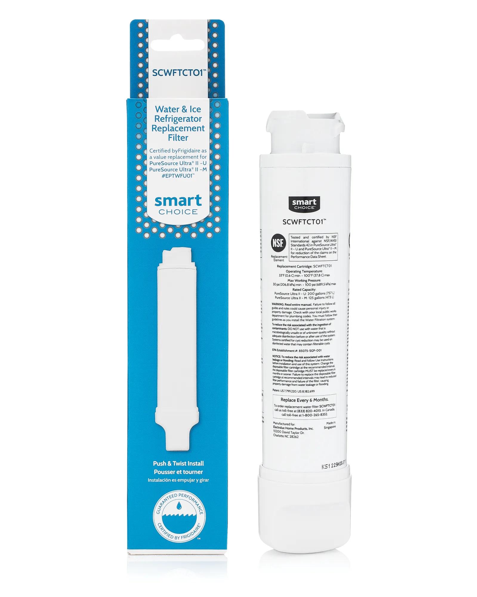 Refrigerator Water & Ice Filter, Genuine Replacement for Frigidaire EPTWFU01 & EWF02 - SCWFTCTO1