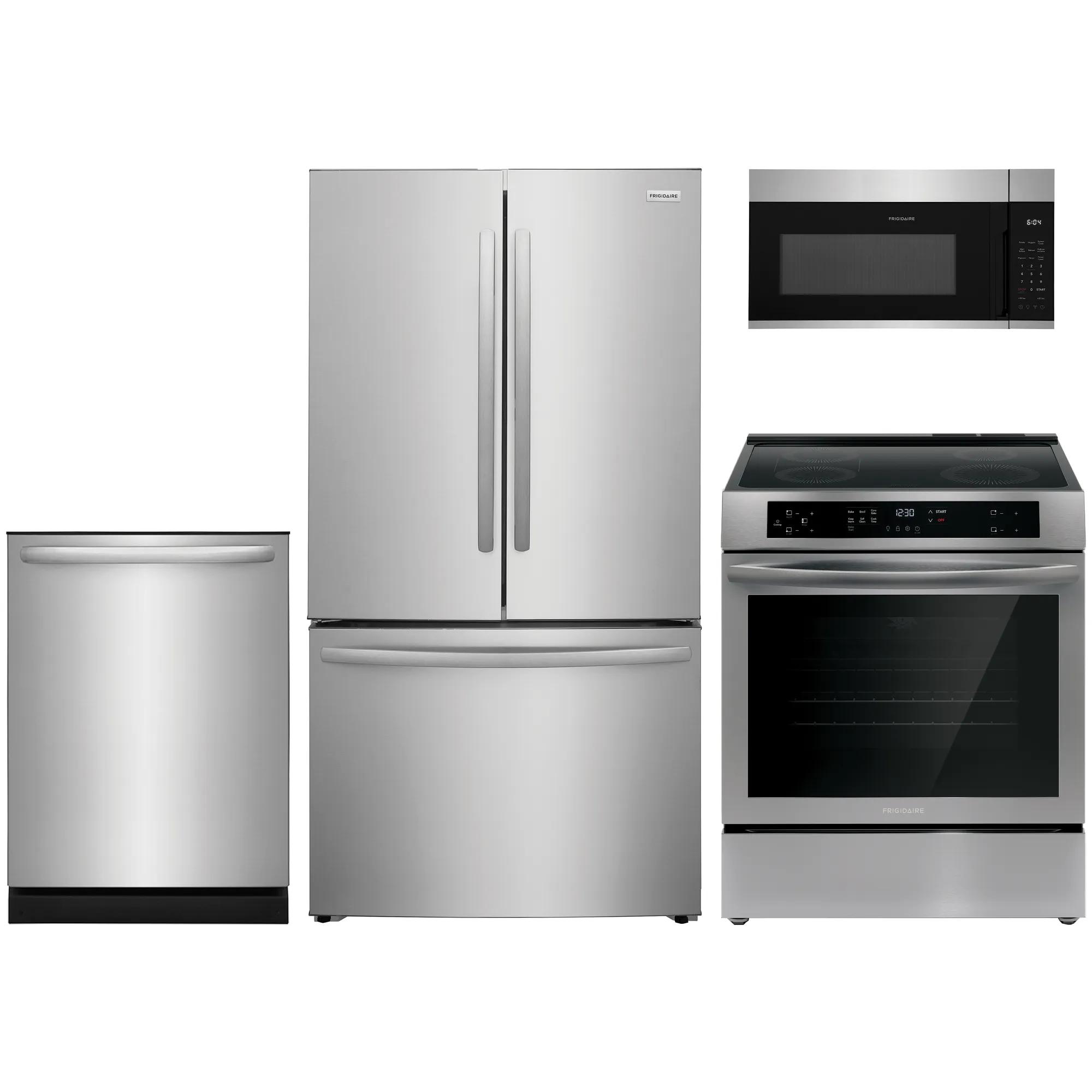 4 Piece Stainless Steel Package with Standard Depth French Door Refrigerator and Induction Range