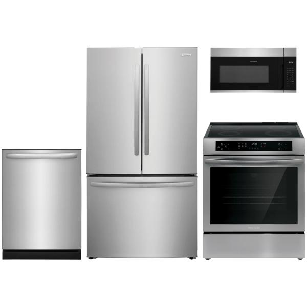 4 Piece Stainless Steel Package with Standard Depth French Door Refrigerator and Induction Range