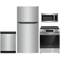 4 Piece Stainless Steel Package with Top Freezer Refrigerator and Electric Range