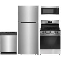 4 Piece Stainless Steel Package with Top Freezer Refrigerator and Electric Range