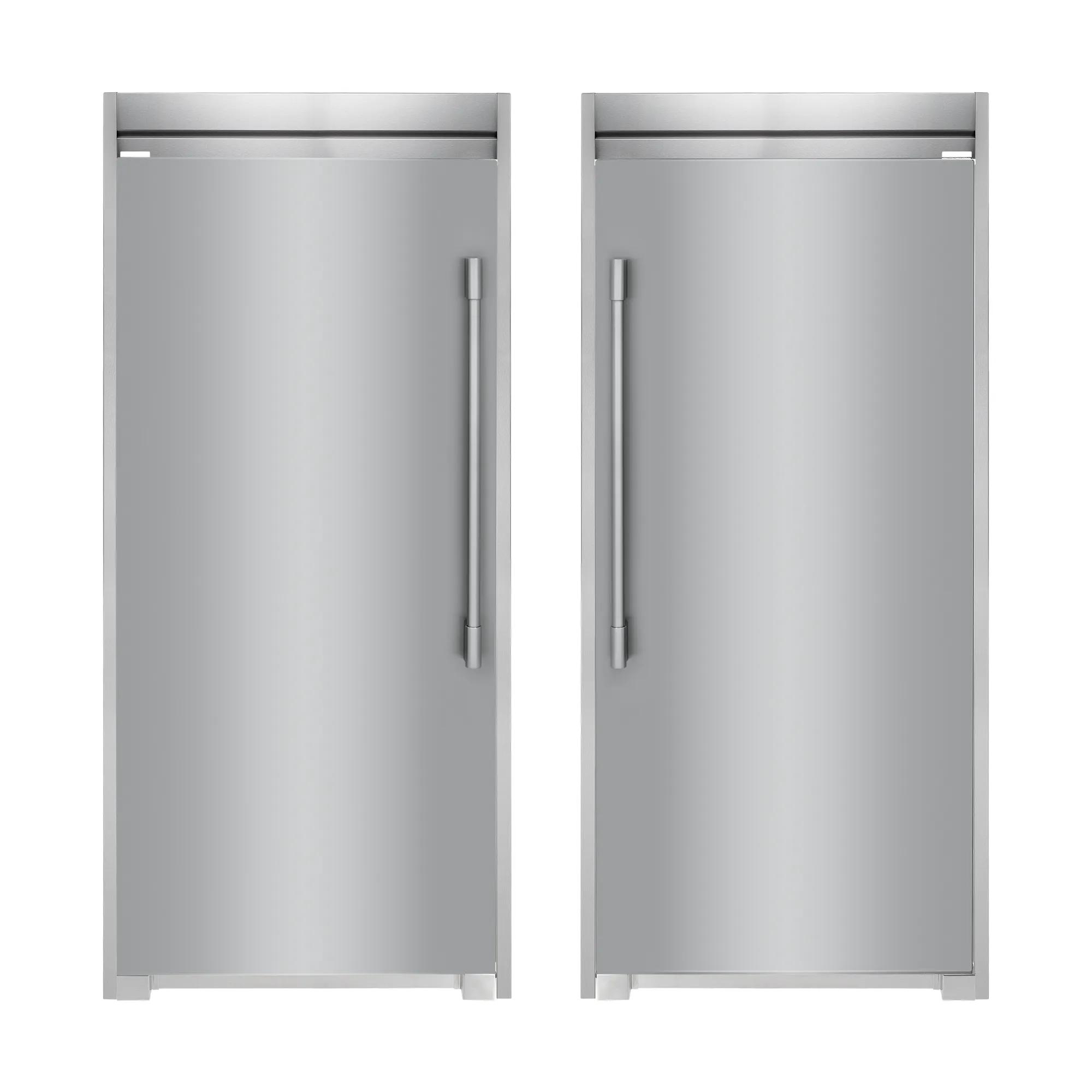Stainless Steel Stand-Alone Column Refrigerator and Freezer Set with Single Flat Trim Kits