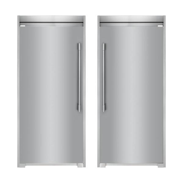 Stainless Steel Stand-Alone Column Refrigerator and Freezer Set with Single Flat Trim Kits