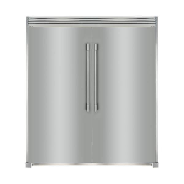 Stainless Steel Side-by-Side Column Refrigerator and Freezer Set with Louvered Trim Kit