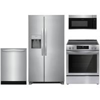 4 Piece Stainless Steel Package with Standard-Depth Side-by-Side Refrigerator and Electric Range