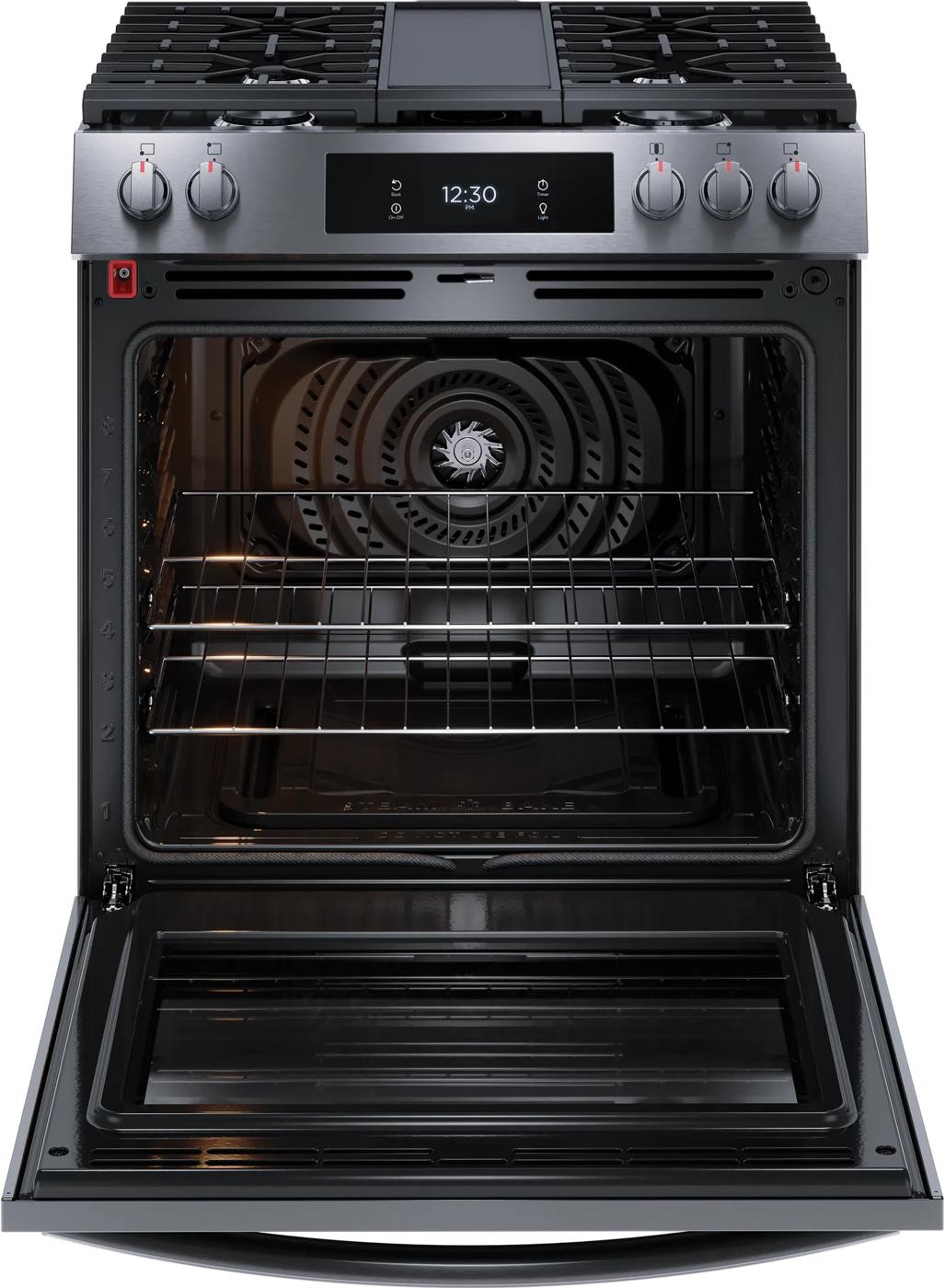 Cuisinière à gaz à commande frontale de 30 po avec convection totale Acier inoxydable noir-GCFG3060BD