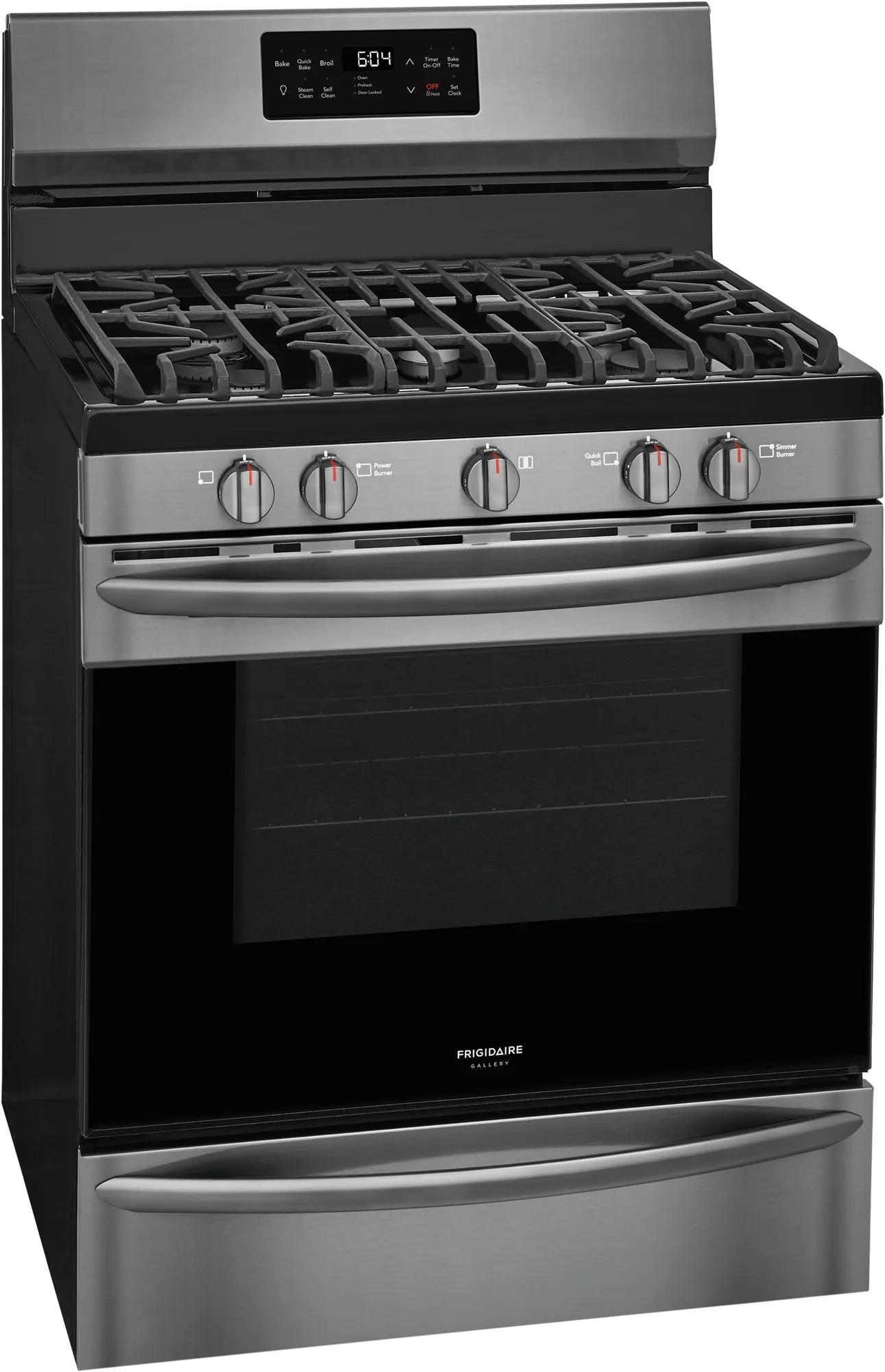 Cuisinière au gaz autonome de 30 po avec nettoyage à la vapeur Acier inoxydable noir-GCRG3038AD