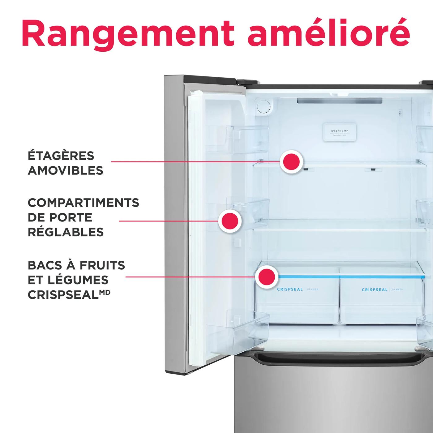 Réfrigérateur à porte française de 20 pi3 à profondeur de comptoir de Frigidaire Aspect inoxydable résistant aux traces de doigts-FRFG2033AV