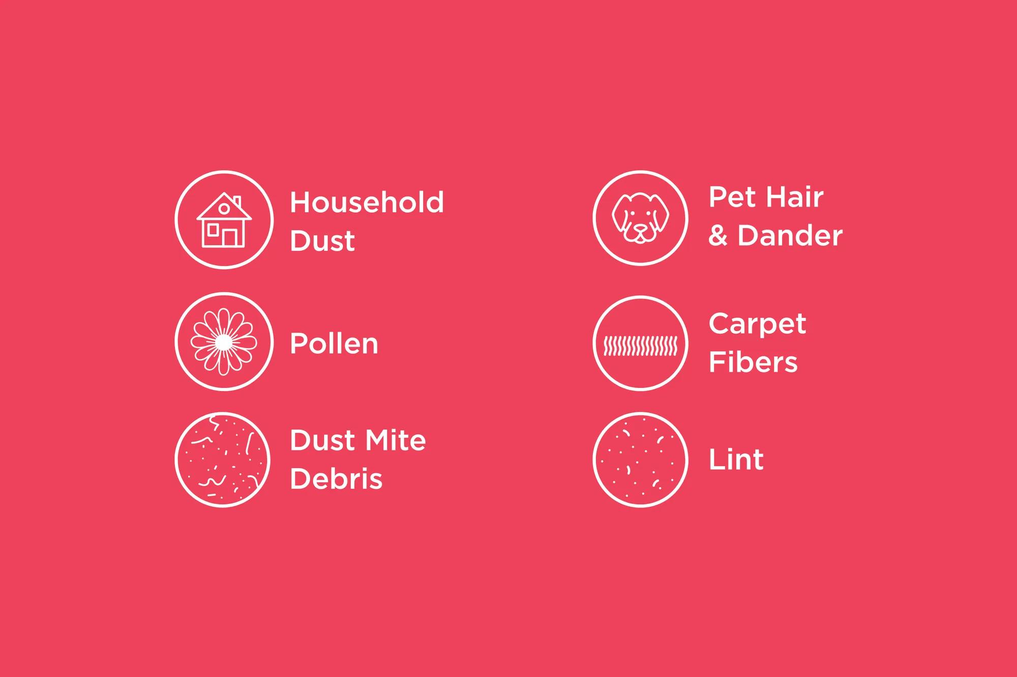 Captures common allergens and airborne particles