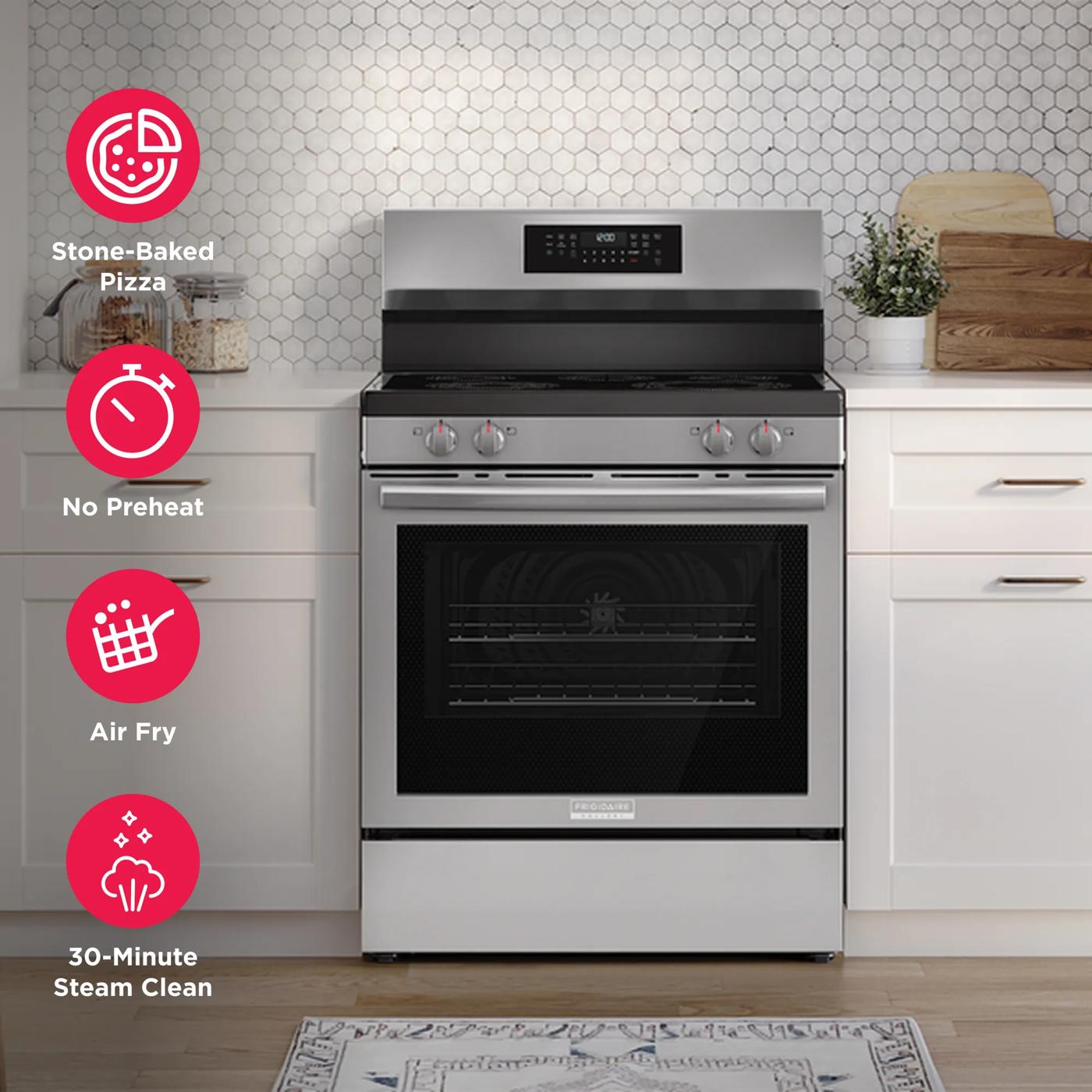 30" Rear Control Electric Range with Stone-Baked Pizza Stainless Steel-GCREC070BF