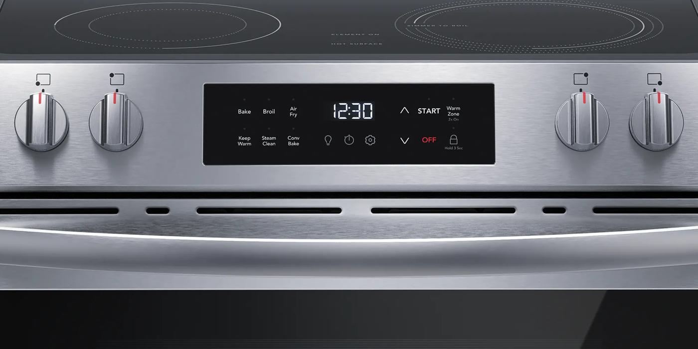 Cuisinière électrique 30 po avec commande frontale et friture à air chaud Acier inoxydable-FCFE308CBS