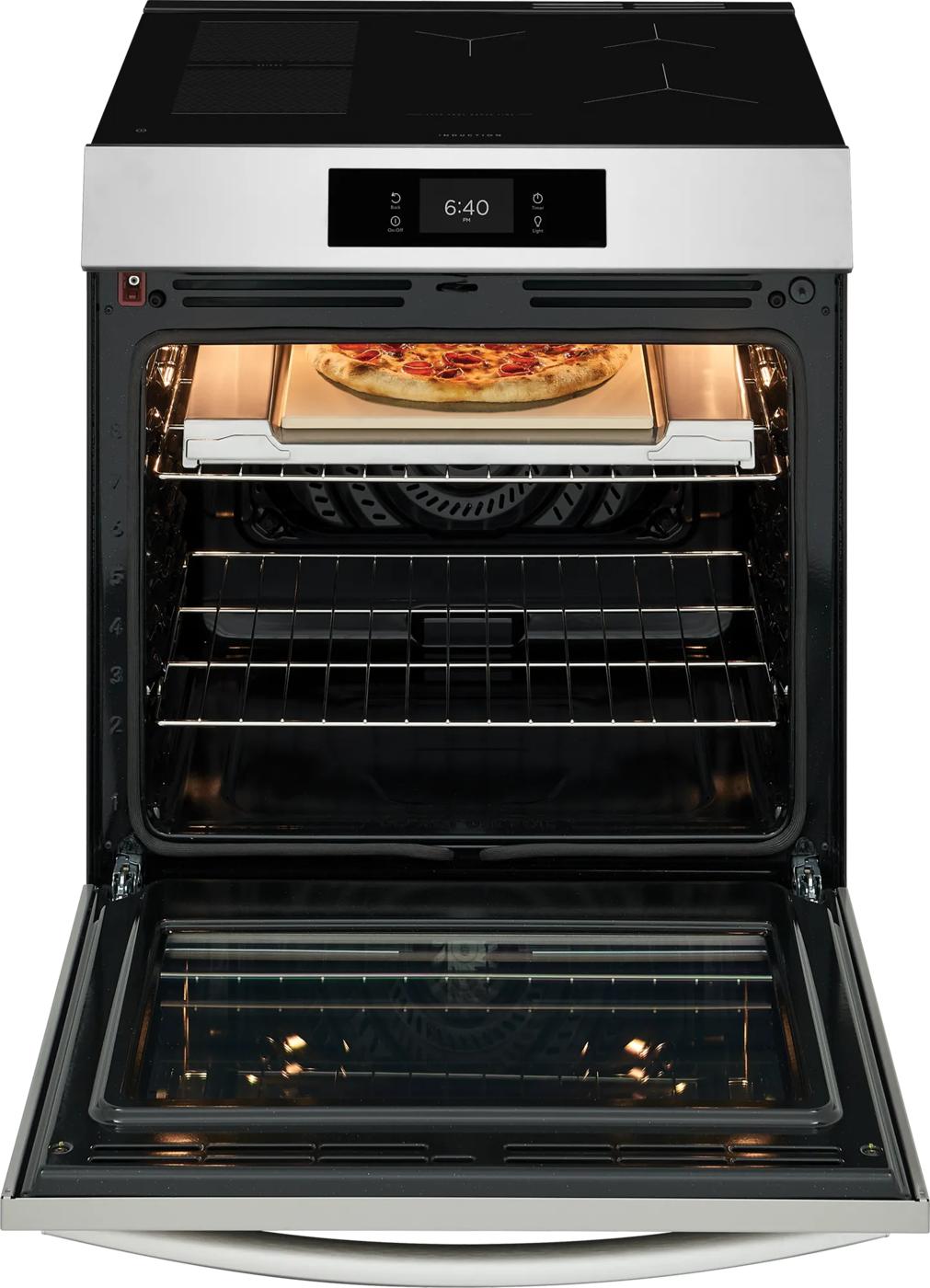 30" Front Control Induction Range with Stone-Baked Pizza Stainless Steel-GCFI307CBF