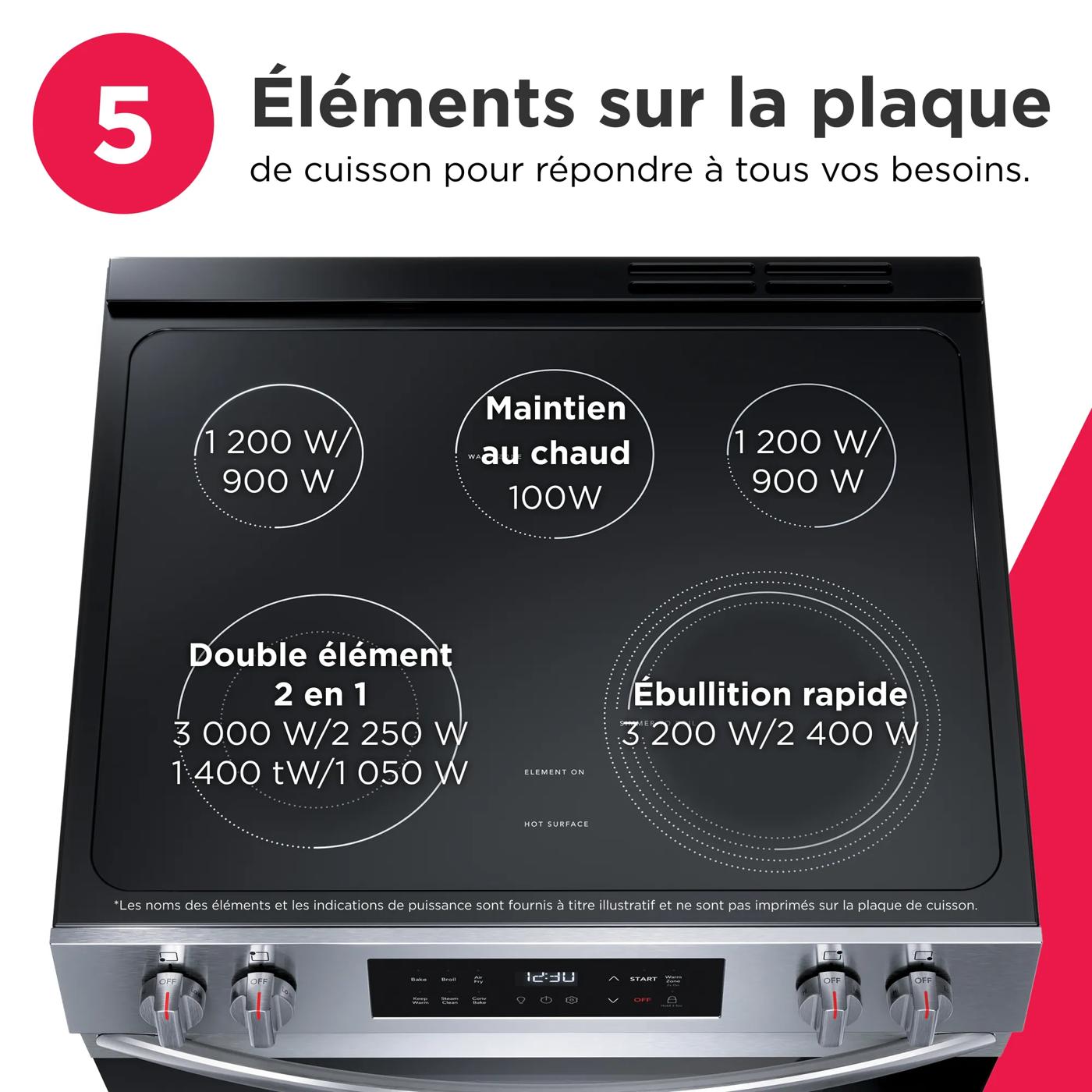 Cuisinière électrique 30 po avec commande frontale et friture à air chaud Acier inoxydable-FCFE308CBS
