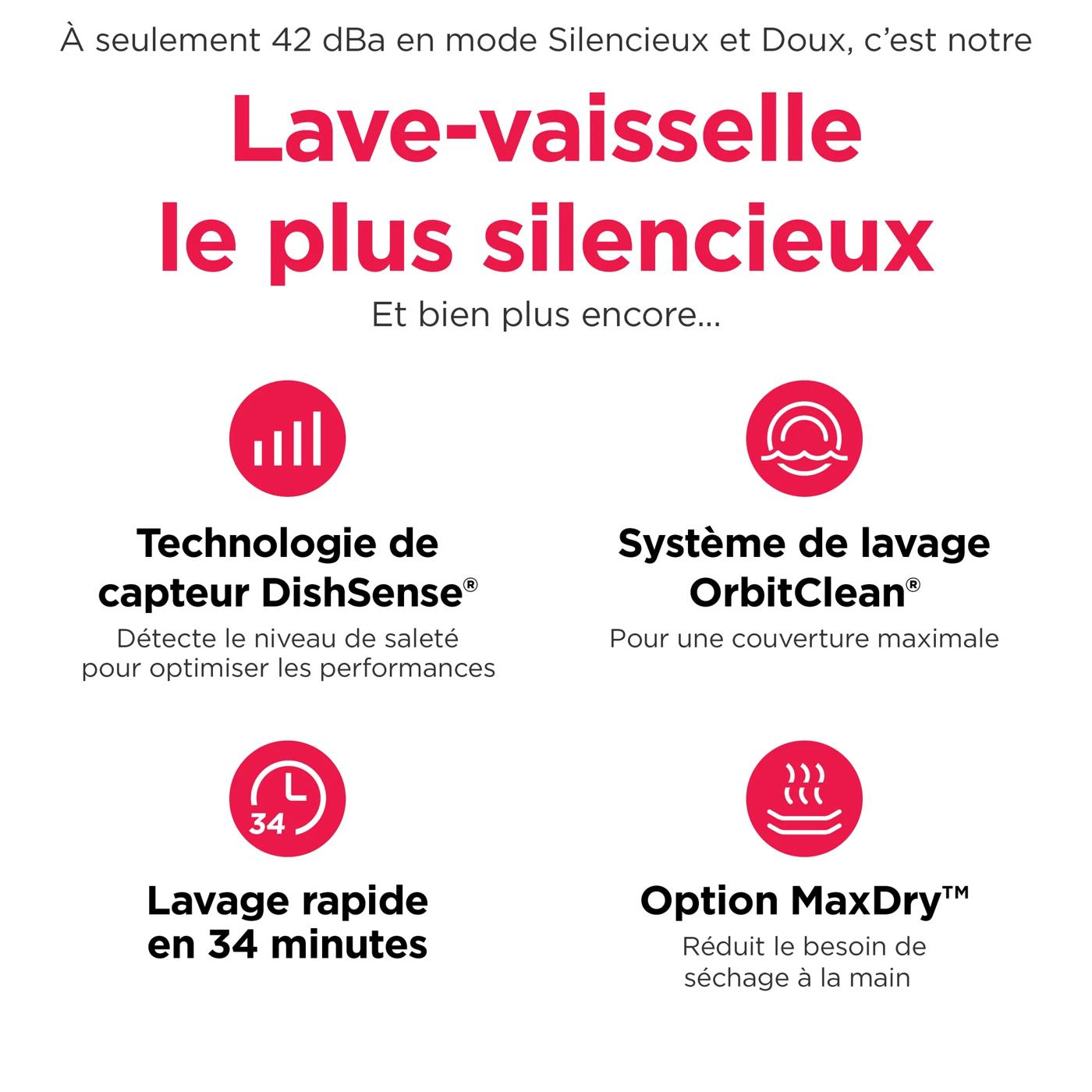 Lave-vaisselle 24 pouces ultrasilencieux de 42 dBa Acier inoxydable-GDPH4525AF