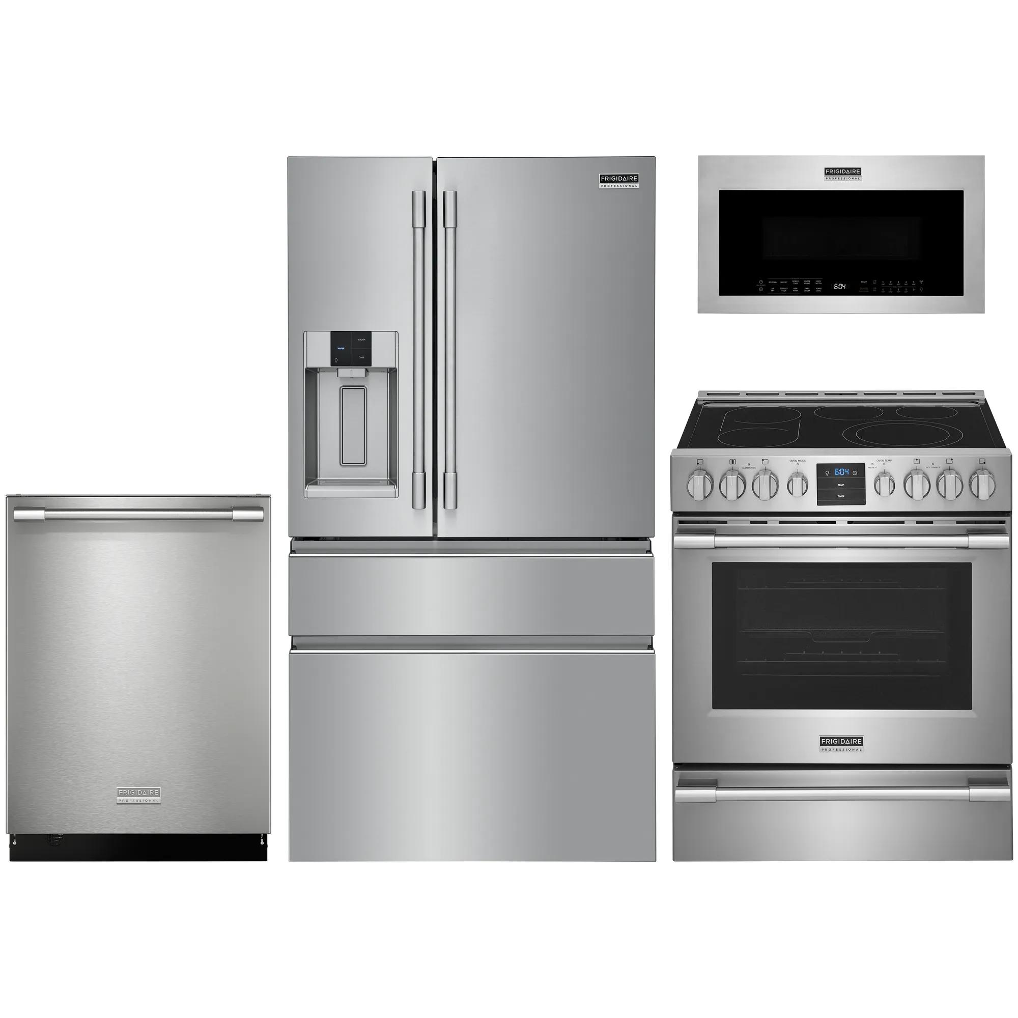 4 Piece Stainless Steel Professional Package with Counter-Depth French Door Refrigerator and Electric Range