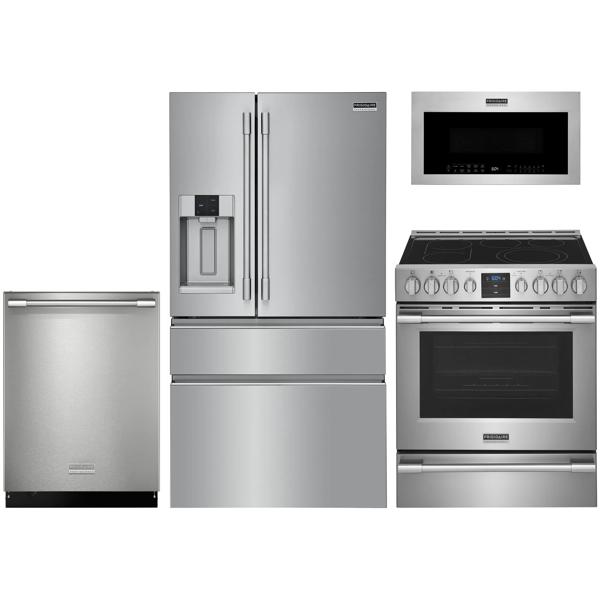 4 Piece Stainless Steel Professional Package with Counter-Depth French Door Refrigerator and Electric Range