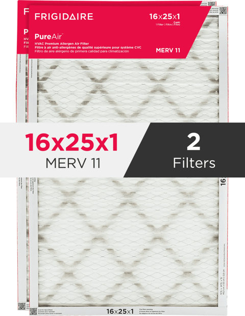 PureAir®  16" x 25" x 1" MERV 11 Premium Allergen Air Filter -  2 Pack - HVAC1625112