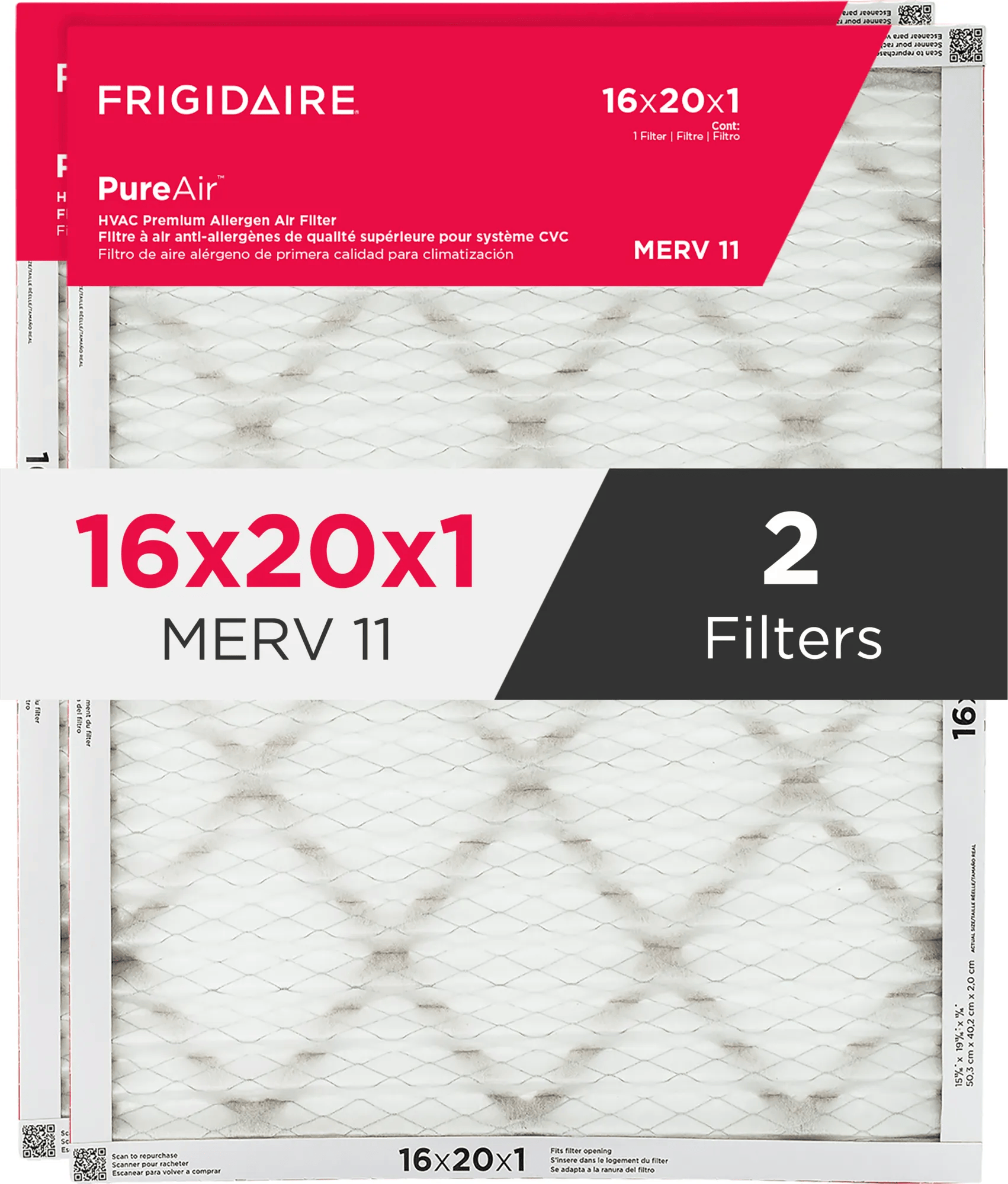 PureAir®   16" x 20" x 1" MERV 11 Premium Allergen Air Filter - 2 Pack