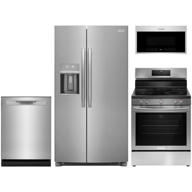 4 Piece Stainless Steel Gallery Package with Standard-Depth Side-by-Side Refrigerator and Electric Range - 2311GFS4PS