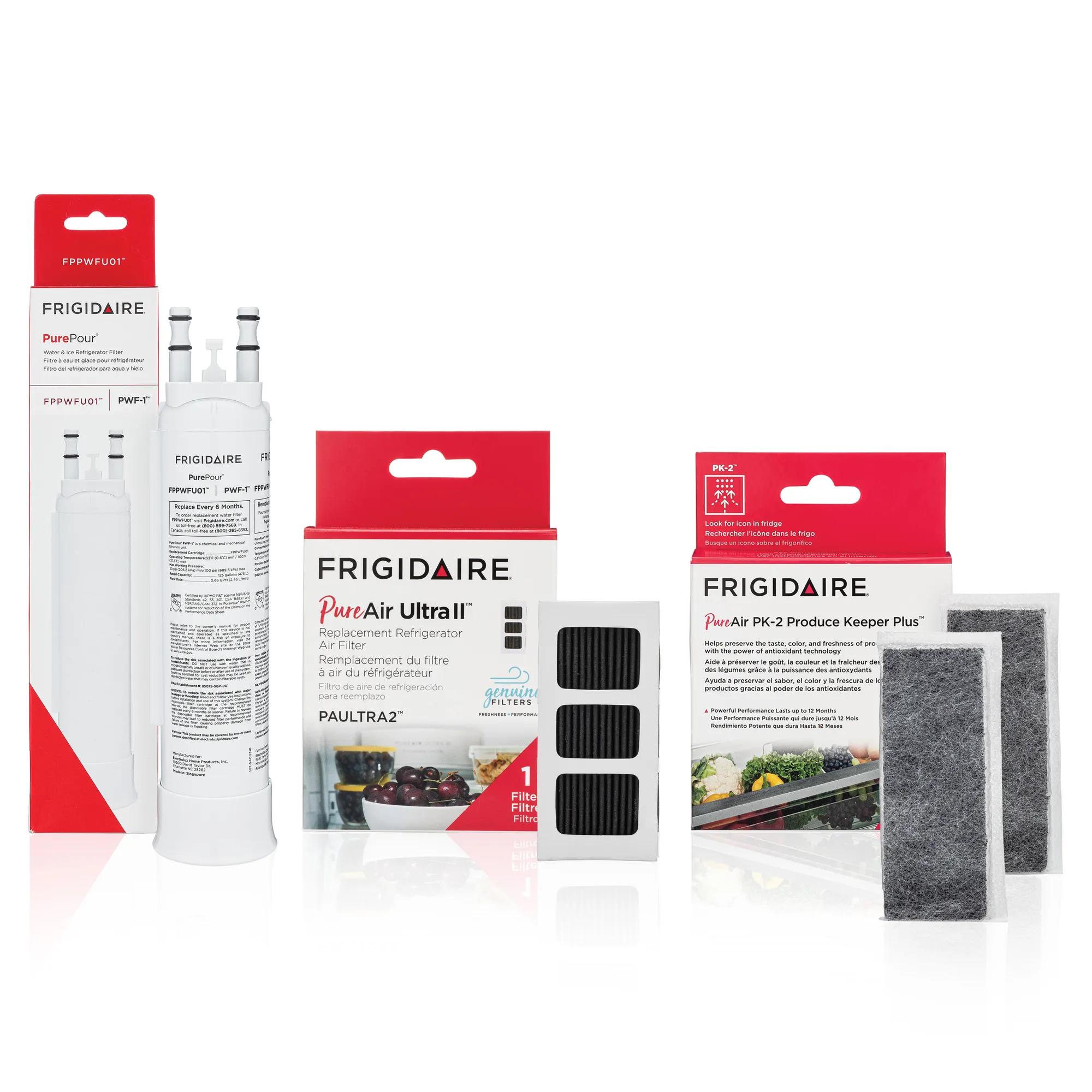 FPPWFUO1, (2) FRPAPK2RF, PAULTRA2 Water and Air Filter Combo Kit with Produce Keeper