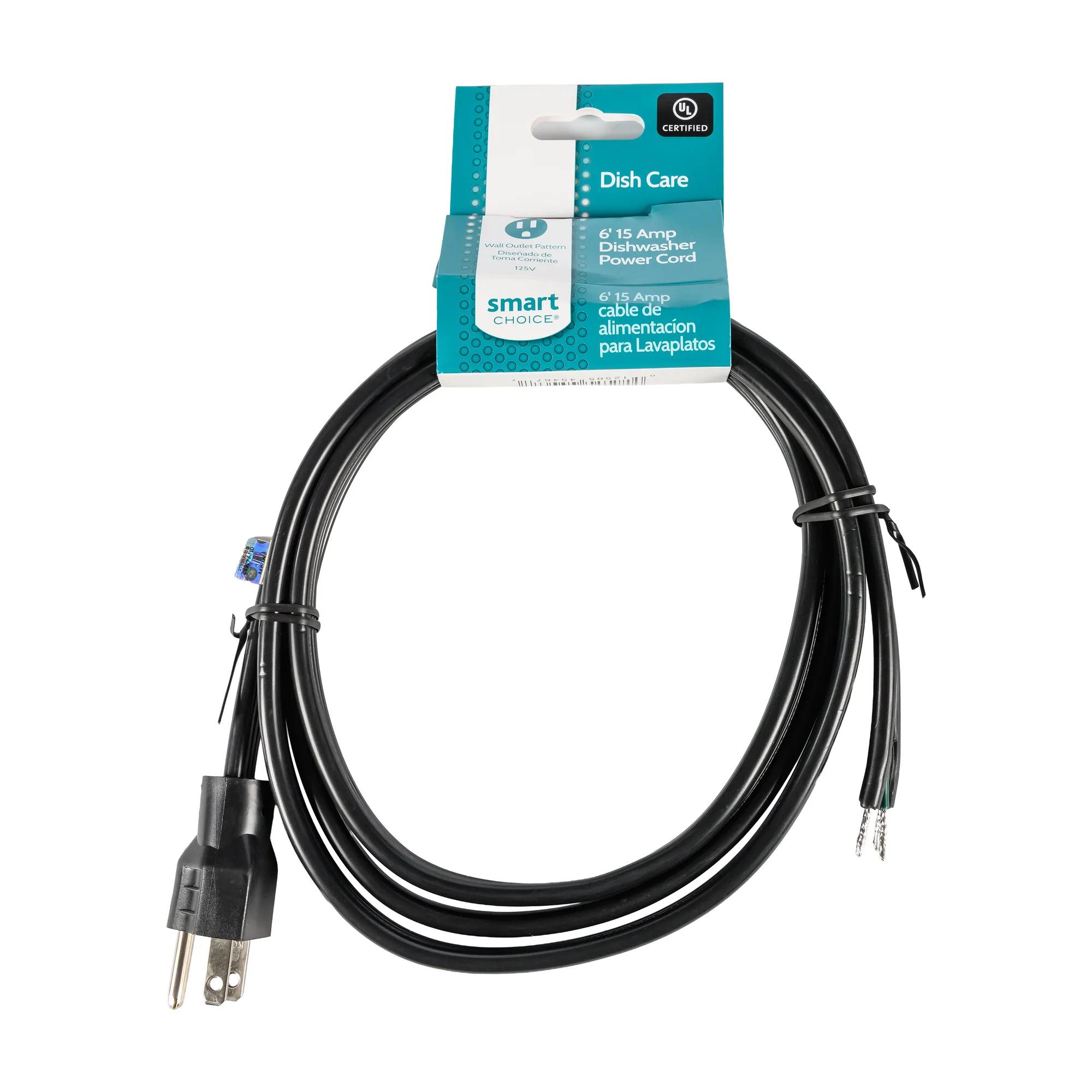 6’ 15-Amp. 3-Prong Dishwasher Power Cord, Straight