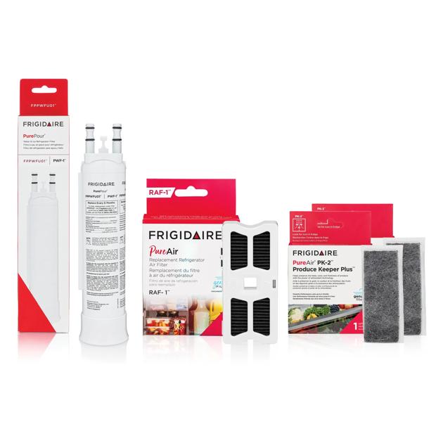 FPPWFU01, FRGPAAF1 and (2) FRPAPK2RF Water Filter and Air Filter Combo Kit with Produce Keepers - FRIGCOMBO14